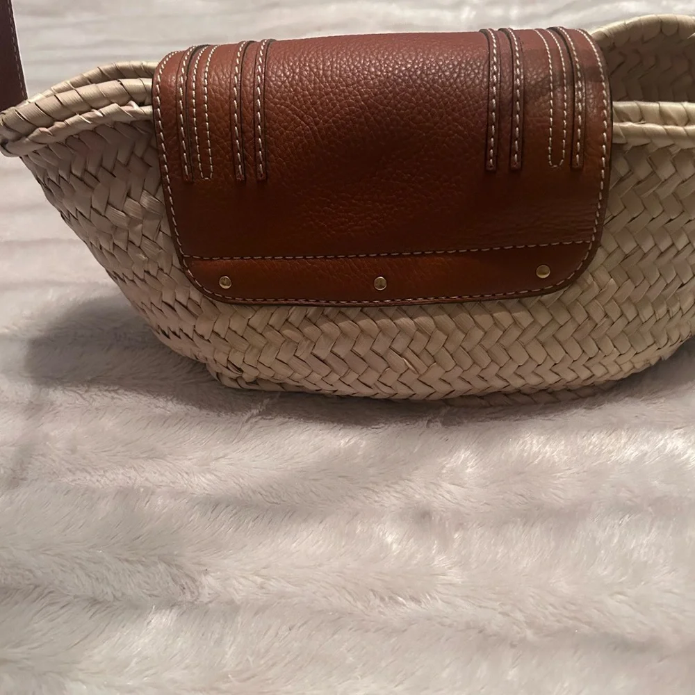 Chloe Marcie leather & raffia Tan Woven shoulder Bag basket crossbody - Picture 12 of 16